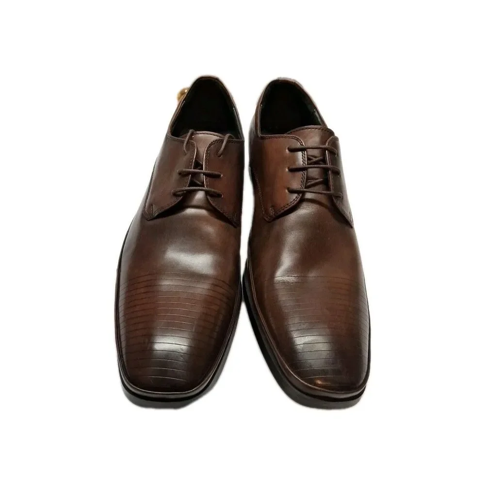 Kenneth Cole New York Derby Set Your Clock Brown Leather Round Toe Shoes Sz 10.5